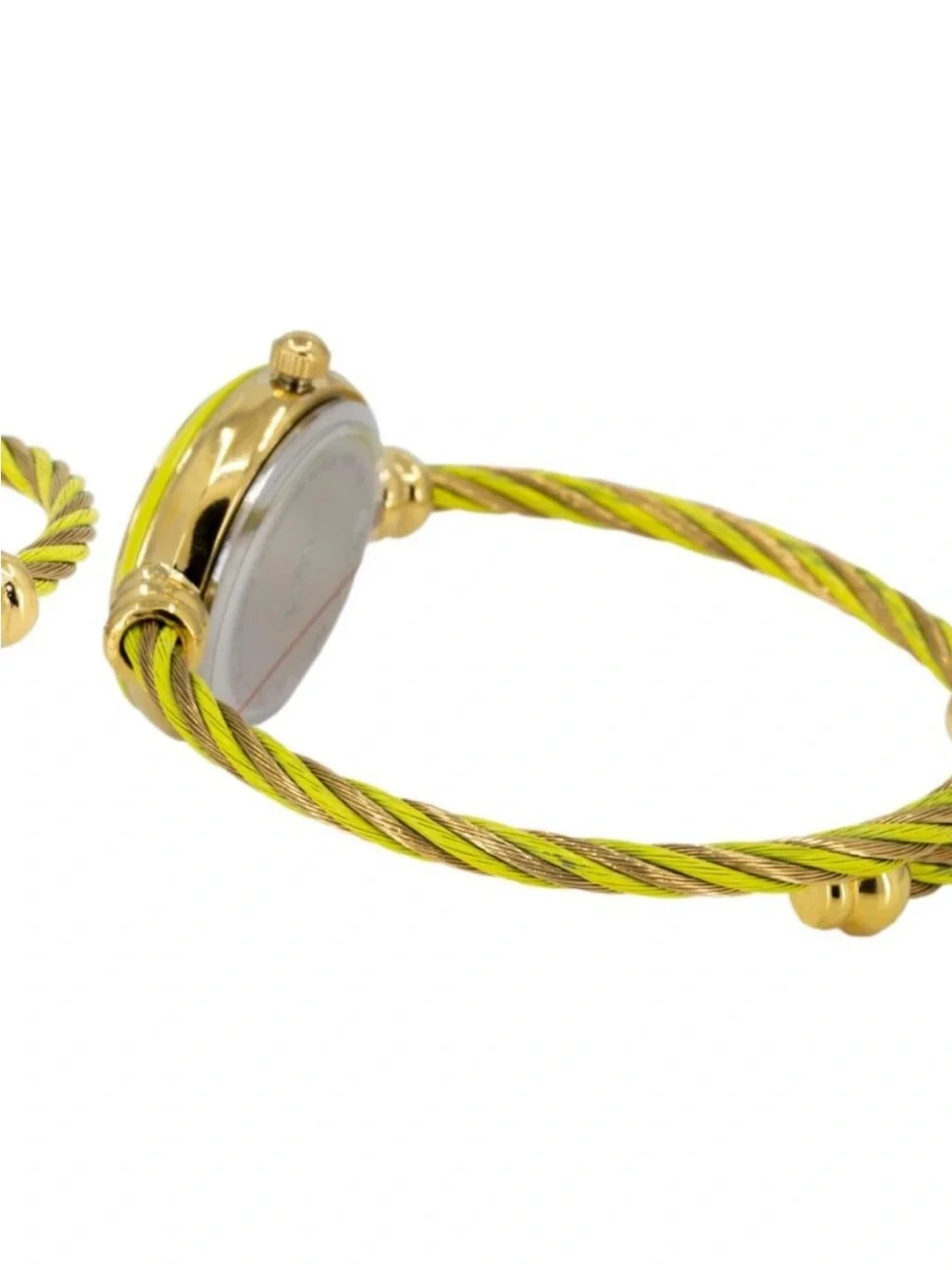 Women's Gold And Yellow Analog Elegant Cable Cuff Arabic Numbers Bracelet Watch